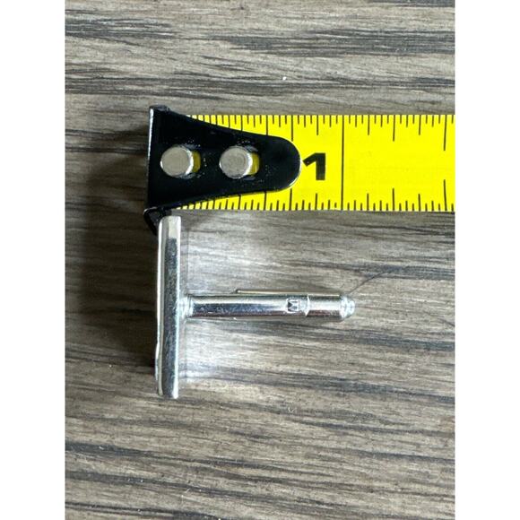 Vintage Hickok Cufflinks Rectangle Silver Tone Faux Diamond Swivel Bar Toggle - Picture 5 of 7